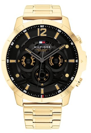 Tommy Hilfiger Multi Zifferblatt Quarz Uhr für Herren mit Goldfarben Edelstahlarmband - 1710511