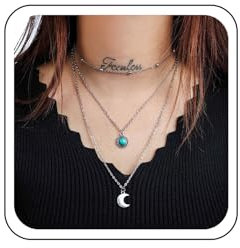 Wendalern Boho Layered Türkis Halskette Türkis Mond Anhänger Halskette Mond Satellit Halsband Halsketten Silber Türkis Perlenkette Schmuck für Frauen und Mädchen