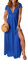 QUNERY Robe Longue Femme Ete Robe de Plage Manches Courtes Robe D'été Casual col en V Taille Haute Robe Cocktail Demoiselle d'honneur Mariage Fête Aniversaire Bleu XL