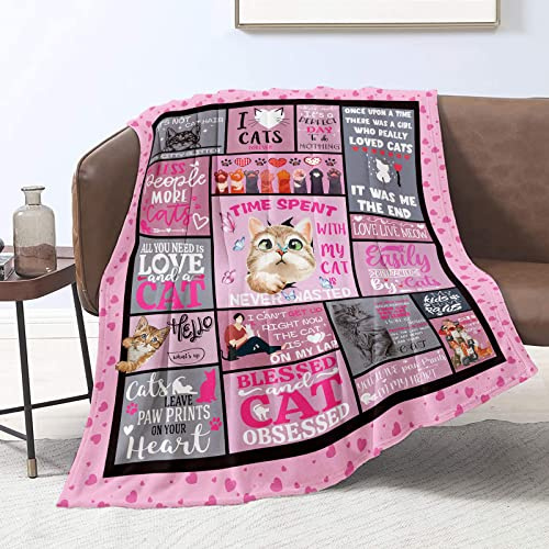 Katzengeschenke für Katzenliebhaber, Katzenmutter, niedlicher Katzendruck, Decke für Mädchen, rosa Überwurfdecke mit Katzen, alle Jahreszeiten, 127x152 cm