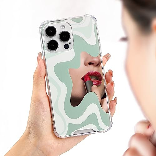 QLTYPRI Case for iPhone 13 Pro Max, Cute Wave Pattern Mirror Case for Girls Women, Soft TPU Edge & Hard PC Back with Shockproof Air-Guard Corners Protective Phone Cover for iPhone 13 Pro Max – Green