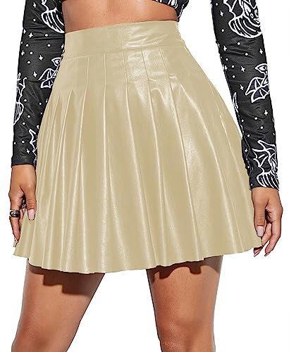 Damen Sexy PU Leder Falten Kurze Röcke Hohe Taille Solide Stretchy Kunstleder Minirock L