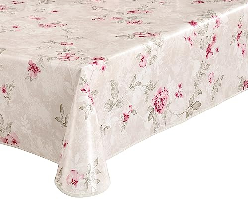 BEAUTEX Wachstuchtischdecke abwaschbar Blumenkunst Creme Rund 140
