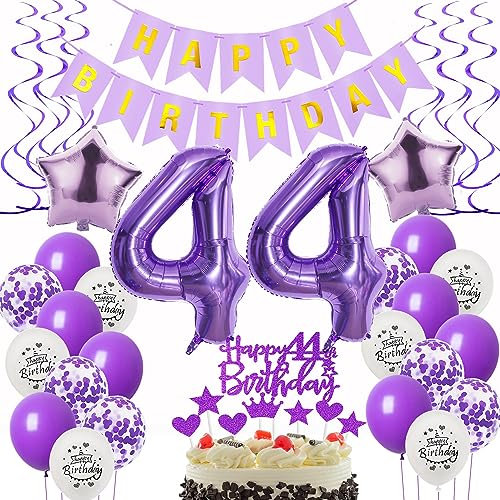 Deko 44. Geburtstag frauen Lila,Geburtstagsdeko 44 jahre frauen Luftballons 44 Geburtstag dekoration lila,Folienballon 44 Geburtstag deko frauen Violett Tortendeko 44 Geburtstag frau deko