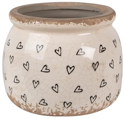 Clayre & Eef Blumentopf Ø 12x10 cm Beige Schwarz Keramik Herzen Innenblumentopf