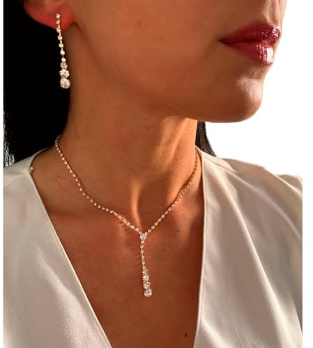 ONDEGO® 3er Set ROSEGOLD Strass Schmuck Kette Schmuckset Armband Hochzeit Collier Halskette Brautschmuck Kommunion Ball Abiball