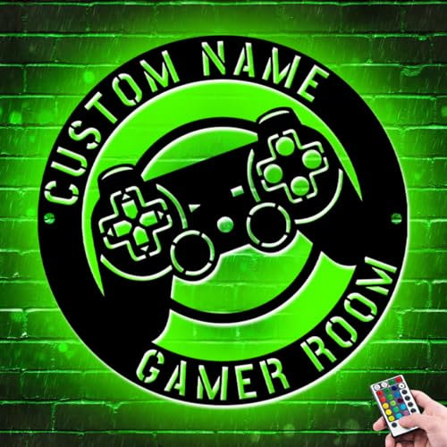 Personalisiertes Gaming-Nachtlicht, Gamer-Raumdekoration für Jungen, individuelles Metall-LED-Nachtlicht, Schild, 16 Farben, RGB-Touch-Fernbedienung, Lampe für Kinder, Teenager, Jungen, Mädchen,
