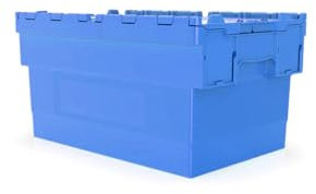 HomeHQ 60L Attached Lid Container, Plastic Box with Lid, Plastic Storage Container, Crate Tote, Attached Lid Box (600x400x320mm) (BLUE)