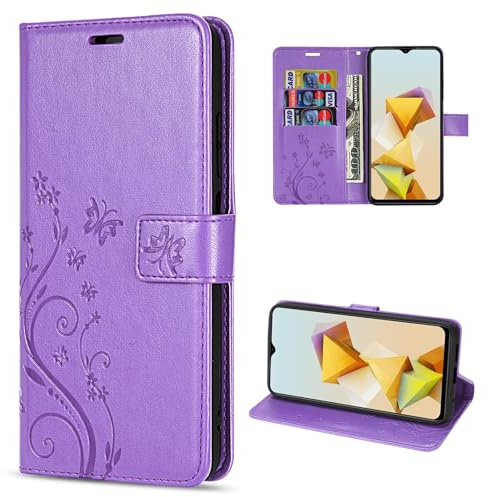 betterfon Hülle Kompatibel mit ZTE Blade A73 5G | Premium PU Leder Handyhülle Wallet Case für Blade A73 5G | Schutzhülle Blumen Klapphülle Handyhülle | Lila
