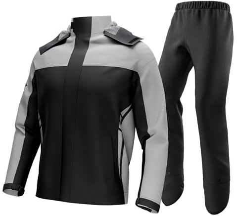 Fesjoy Veste de Pluie, Combinaison de Pluie Imperméable pour Moto pour Hommes et Femmes, Vêtement de Pluie pour Vélo, Veste et Pantalon avec Sac de Rangement, Veste de Pluie Imperméable et Respirante