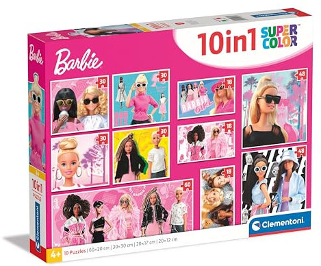 Clementoni Barbie 10-in-1 Puzzle Kinder - Geschicklichkeitsspiel für Kinder ab 4 Jahren - Barbie Puzzle Set (3x18, 4x30, 2x48, 1x60 Teile) 20282