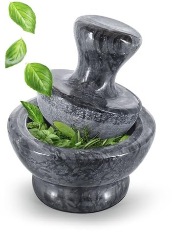 Flexzion Small Mortar and Pestle Set Marble Stone Crusher (Black) - 4 Inch, 1/2 Cup Capacity Muddler and Bowl, Kitchen Hand Grinder for Spices, Herbs, Pills