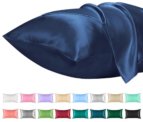 Lirex 2er Set Satin Kissenbezug 50x70cm, Kissenbezüge, Weich wie Seiden Kissenbezug, Satin Kopfkissenbezug Kissenhülle für Haar und Haut Kommt, Oeko-TEX Zertifiziert, Navy Blau