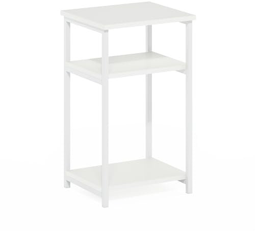 Furinno Just 3-stufiger industrieller Beistelltisch mit Metallrahmen und Ablageflächen, 1er-Pack, Weiß/Weiß