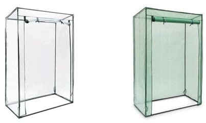 Relaxdays Gewächshaus für Tomaten 150 x 100 x 50 cm HxBxT & Gewächshaus für Tomaten 150 x 100 x 50 cm HxBxT, Schrägdach Foliengewächshaus mit PE Gitterfolie, grün