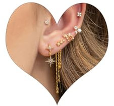 Piercing Ohr Gold Ohrringe Set für Mehrere Ohrlöcher Helix Piercings für Damen 14K Vergoldet Kleine Ohrstecker Set Creolen Gold Ohrringe Knorpel Ohrstecker Conch Tragus Piercing Gold