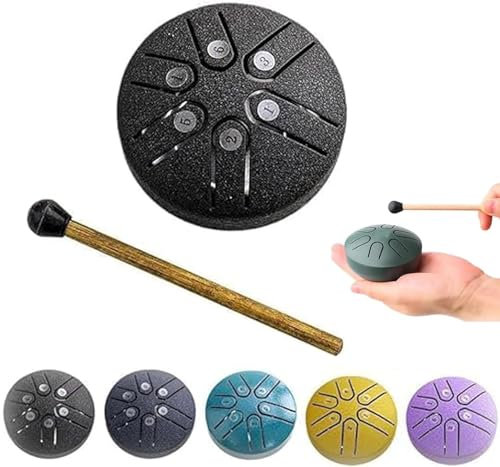 Umikk Regentrommel für den Garten, Chakra-Trommel Für Regen, Stahlzungentrommel, Regenglocke, Steel Tongue Drum 3 Inches 6 Notes, Wasserdicht, Regentrommel für Garteninstrument (Schwarz)