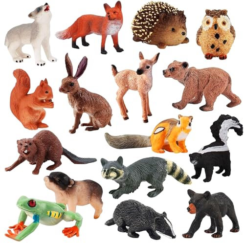 Ryvera Lot de 16 figurines d'animaux de la forêt - Jouets pour enfants à partir de 3, 4, 5, 6, 7, 8 ans - Pour Noël, thème de la forêt, décoration de gâteau