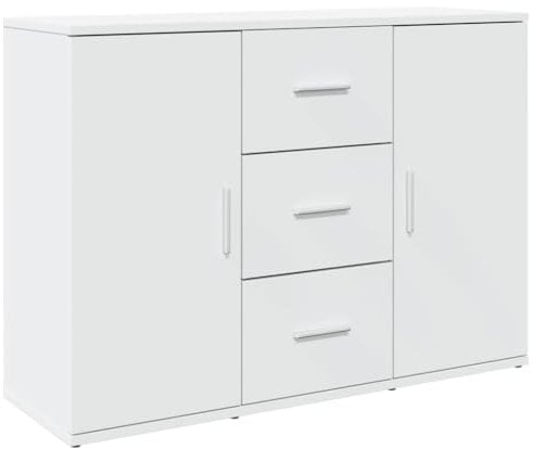 vidaXL Sideboard, Kommode mit Schubladen Türen Griffen, Beistellschrank für Wohnzimmer Flur, Anrichte Highboard, Weiß Holzwerkstoff