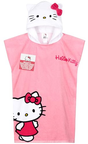 Hello Kitty Badeponcho Kinder Handtuch mit Kapuze Weich Strand Poncho Mädchen Badetuch Baumwolle Kuromi Cinnamoroll Strand Zubehör (Rosa Poncho Hello Kitty, 10-14 Jahre)
