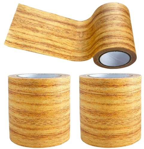 SopimusZ 2 Rolle Holzoptik Klebeband, Realistische Holzmaserung Reparatur, Selbstklebend Holzmaserung Panzertape für Weichsockelleiste, Türen Bordüre, Wände Tapeten, Möbel, 8cm x 4.57m (Gold Kamel)