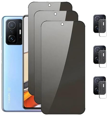 [3 + 3 unidades] Protector de pantalla de privacidad para Xiaomi Redmi Note 11 Pro Plus 5G y protección de cámara, 3 unidades de vidrio templado, protector de pantalla antiespía para Redmi Note 11