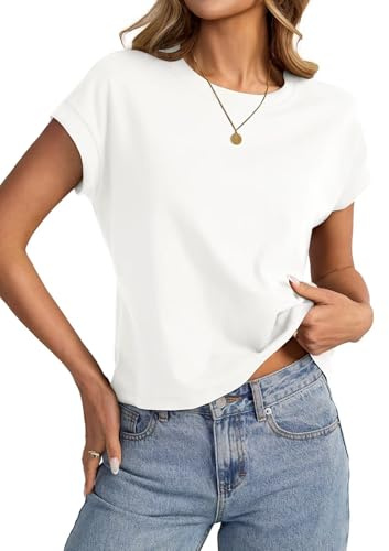 EasyGala Crop-Tops für Damen, mit Flügelärmeln, Baumwolle, Rundhalsausschnitt, lockere Passform, kurze Ärmel, Sommermode, Kleidung 2025