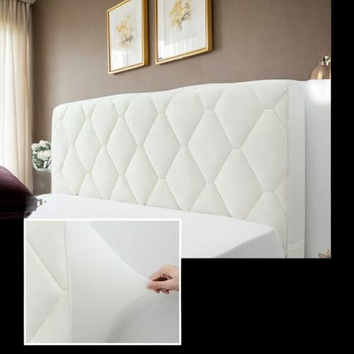 DOSYCOVUR Velours Kopfteilbezug Elastisch Weich Waschbar Staubdicht Kopfteilkissen Für Doppelbett King Size Schutzbezug Für Modernes Schlafzimmer,Weiß,140cm