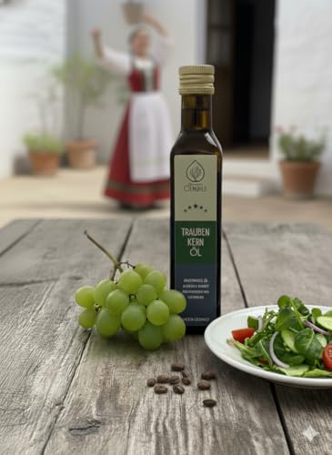 Odenwälder Lebensmittel Premium Traubenkernöl, Kaltgepresst aus hochwertigen Traubenkernen, Ideal für Salate & kreative Gerichte – Made in Germany (250 ml)