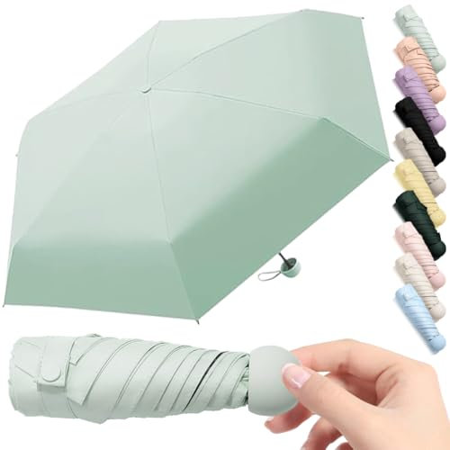 Mini-Regenschirm, Leichter Tragbarer Sonnenschirm, Sonnenschutz Regenschirm, Regen- oder SonnenscheinRegenschirm, Im Freien UV Faltender Regenschirmfür Männer Frauen und Kinder Reise, Hellgrün