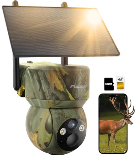 usogood 4G LTE Cellular Trail Camera Solar,2K Wildlife Camera with Night Vision Motion Activated,360° View Live Wildlife camera 4G, Waterproof Game & Trail Cameras with 32GB Memory Card and SIM Card