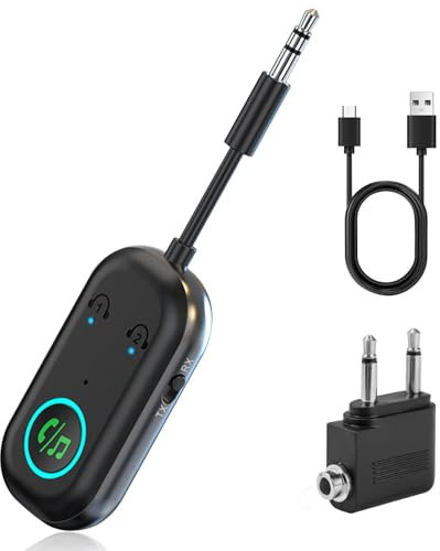 Adattatore Bluetooth per auto Bluetooth 5.3, ricevitore vivavoce, musica stereo, doppio accoppiamento con 13 ore di riproduzione jack Bluetooth adattatore per autoradio / stereo / auricolare (nero)