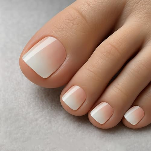 MELLIEX 120 Pièces Faux Ongles Pieds, Capsule Ongle Pied Couverture Complète Acrylique Rose Dégradé Press On Toenails pour Femmes et Filles