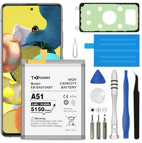TOPGOBAT Replacement for Samsung Galaxy A51 Battery,5150mAh High Capacity Battery Compatible with Samsung Galaxy A51 Model (SM-A515F SM-A515F/DS) with Replacement Tool Kits,EB-BA515ABY