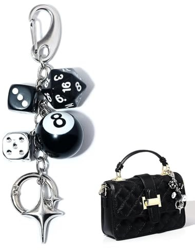 BelleVive Porte-clés Charm Boule 8, Accessoire Mignon pour Sacs, Porte-clés Charm, Porte-clés esthétique Y2K pour Femmes et Hommes, Noir