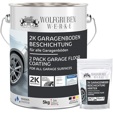 WO-WE 2K Garagenbodenbeschichtung Garagenfarbe Pastelltürkis 5 Kg | Befahrbar & Streusalzbeständig, Einfach gießen & rollen, Bodenfarbe für Garage, Keller & Werkstatt, Betonfarbe | RAL 6034