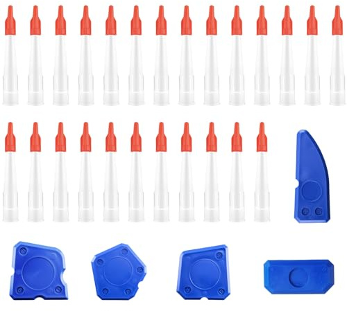 25pcsSilicone Nozzles with Caulk Cap Covers,Caulking Nozzles for Silicone Sealant Nozzle, Silicone Tube Sealing Finisher Nozzle for Mastic Cartridge Caulking Gun Tips, with 5 Sealant Finishing Tools