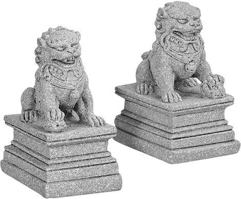 VALICLUD Mini Löwen Statue 2 Stück Sandstein Grau 4.50X3.00X2.20cm