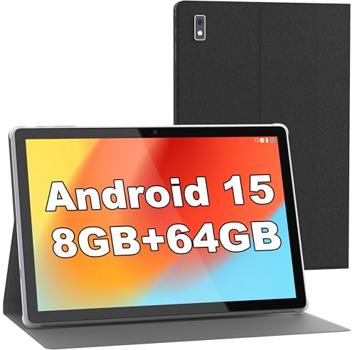 BYYBUO Android 14 Tablet,10.1 inch Tablet with Case, 64GB ROM Quad-Core Processor 5000mAh Battery, 1280x800 IPS FHD Touchscreen 5MP+8MP Camera, Bluetooth, WiFi, SmartPad Gray (8+64GB)