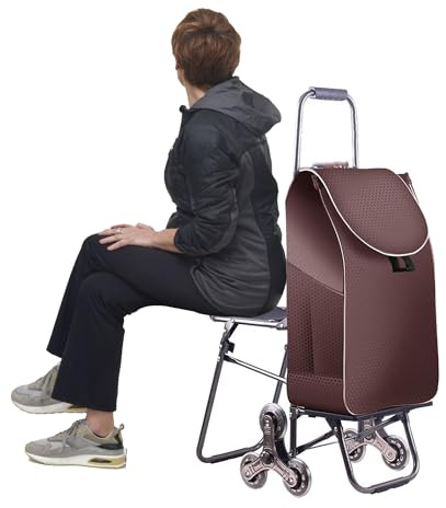Carrello per la spesa pieghevole per anziani con sedile impermeabile multifunzione carrello per scale 6 ruote carrello portatile della spesa