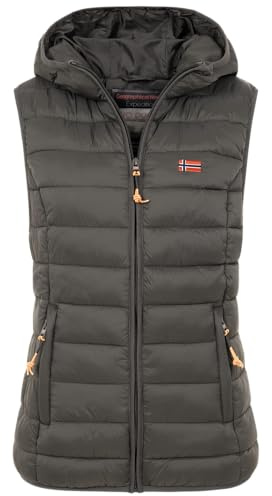 Geographical Norway Damen Steppweste mit Kapuze Frühling sportlich Übergangs Weste Herbst