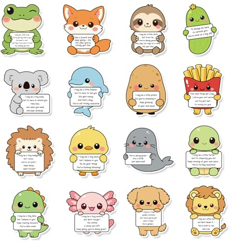 16pcs Emotional Support Animal Refrigerator Magnets, Funny Cartoon Positive Animal Fridge Decorative Magnets with Encouraging Words for Office Home Locker Whiteboard