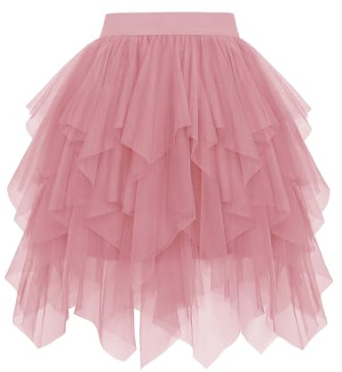 Wikoan Gonna in Tulle da Donna Gonna a Balze Asimmetrica in Tulle Ballo in Maschera Travestimento Costume di Halloween S-3XL