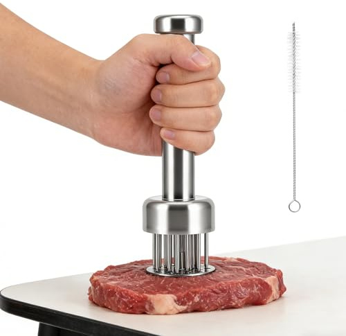 Stainless Steel Meat Tenderizer Tool with 21 Sharp Needles – 19 x 5.5 cm | Meat Tenderiser Needles Meat Piercing Tool for Steak Beef Chicken Pork Barbecue Marinating Prep – Easy to Clean & Durable