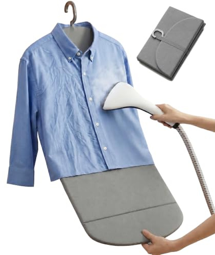 Faltbares Dampfbrett für Steamer und Dampfglätter (91x41 cm, Grau) | Hitzebeständiges Hänge-Bügelbrett für Kleidung, 360° Drehbarer Haken, Platzsparendes Bügelpad für Zuhause und Reise