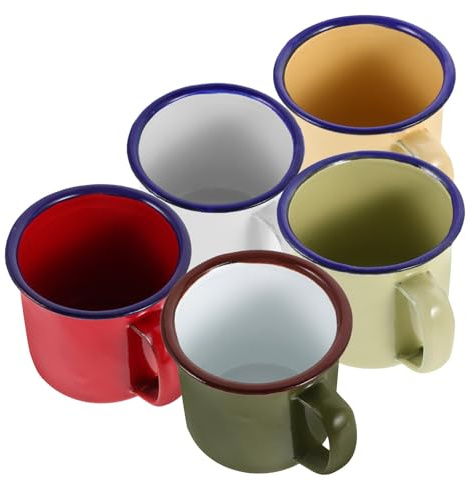 KONTONTY Set 5 Tazzine da Caffè Smaltate Vintage in Smalto Colorato, Facili da Pulire e Versatili, per Casa e Picnic con Design Retrò Affascinante