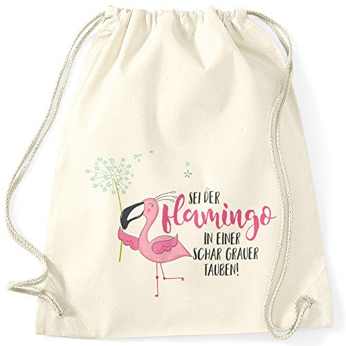 MoonWorks Turnbeutel sei der Flamingo in einer Schar grauer Tauben Spruch Flamingo Pusteblume Natur unisize