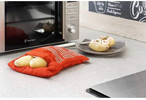 Artlalic 1PC Nouveau Sac De Cuiseur Lavable Rouge Pomme De Terre Cuite Au Four à Micro-Ondes Cuisson Rapide De Pommes De Terre (Permet De Cuire 4 Pommes De Terre à La Fois)