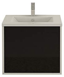 Lavabo Vasque Lave-Mains Salle de Bain Lave Mains Linz Noir avec façade Haute Brillante Salle de Bain Set Toilette WC Ensemble Meuble-lavabo évier Vasque Lave-Mains Armoire de Salle de Bain