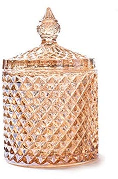 Round Crystal Glass Candy Jar, Coffee Cube and Chocolate Candy Biscuit Storage jJar, Suitable for Wedding Party Decoration (Yellow, 14cm x 8.3cm)